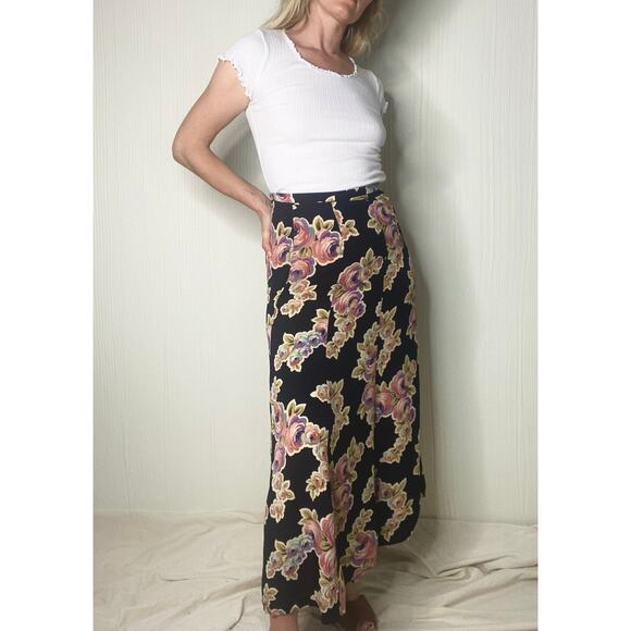 BETSEY JOHNSON Vintage 90s/Y2k Rayon Bias Cut Floral Midi Skirt US SMALL - Picture 7 of 14